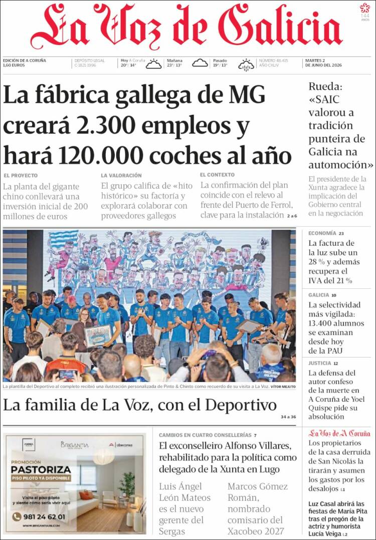 Portada de La Voz de Galicia (Espa&ntilde;a)