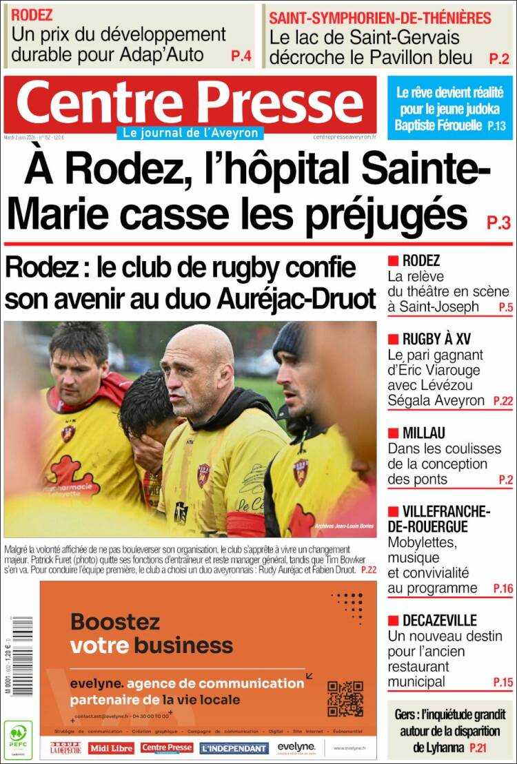 Portada de Centre Presse (Francia)