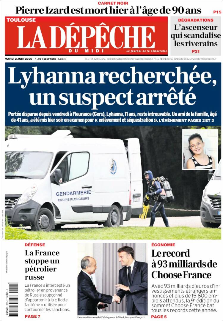 Portada de La Dépêche du Midi (Francia)