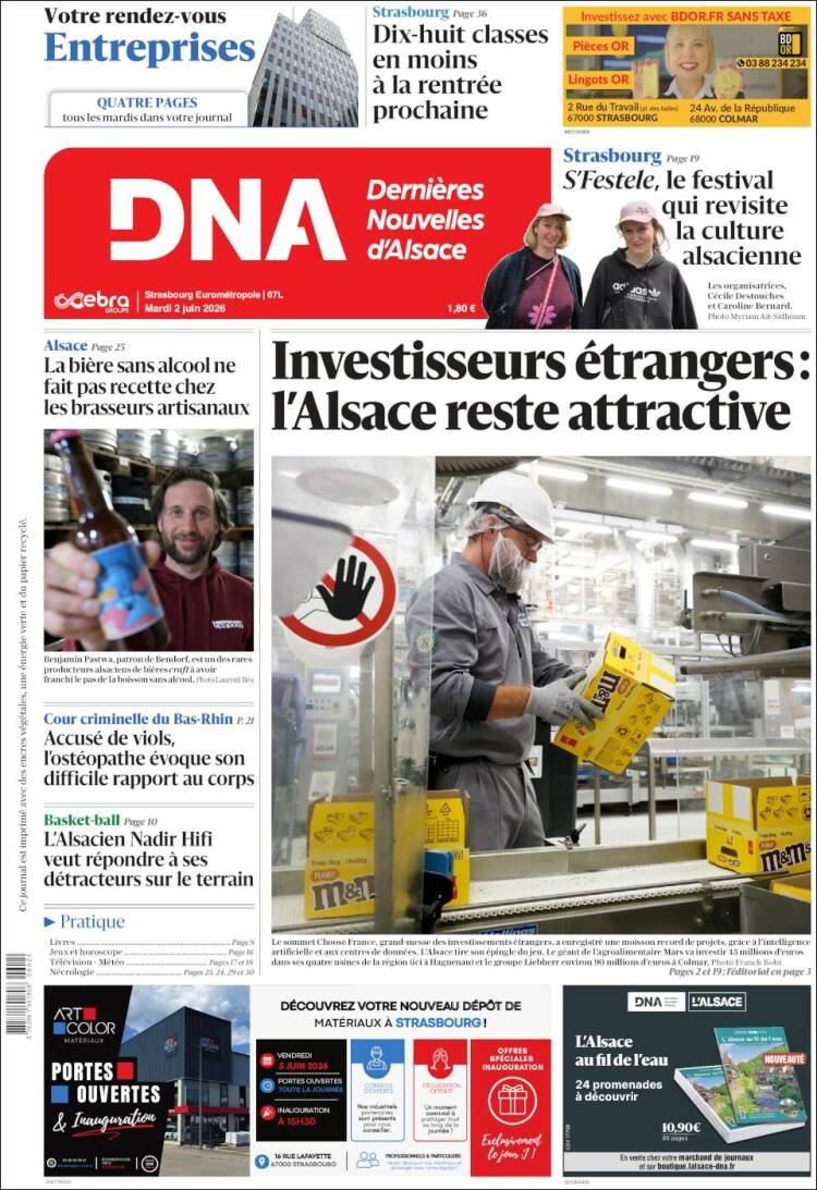 Portada de Les Dernières Nouvelles d'Alsace (Francia)