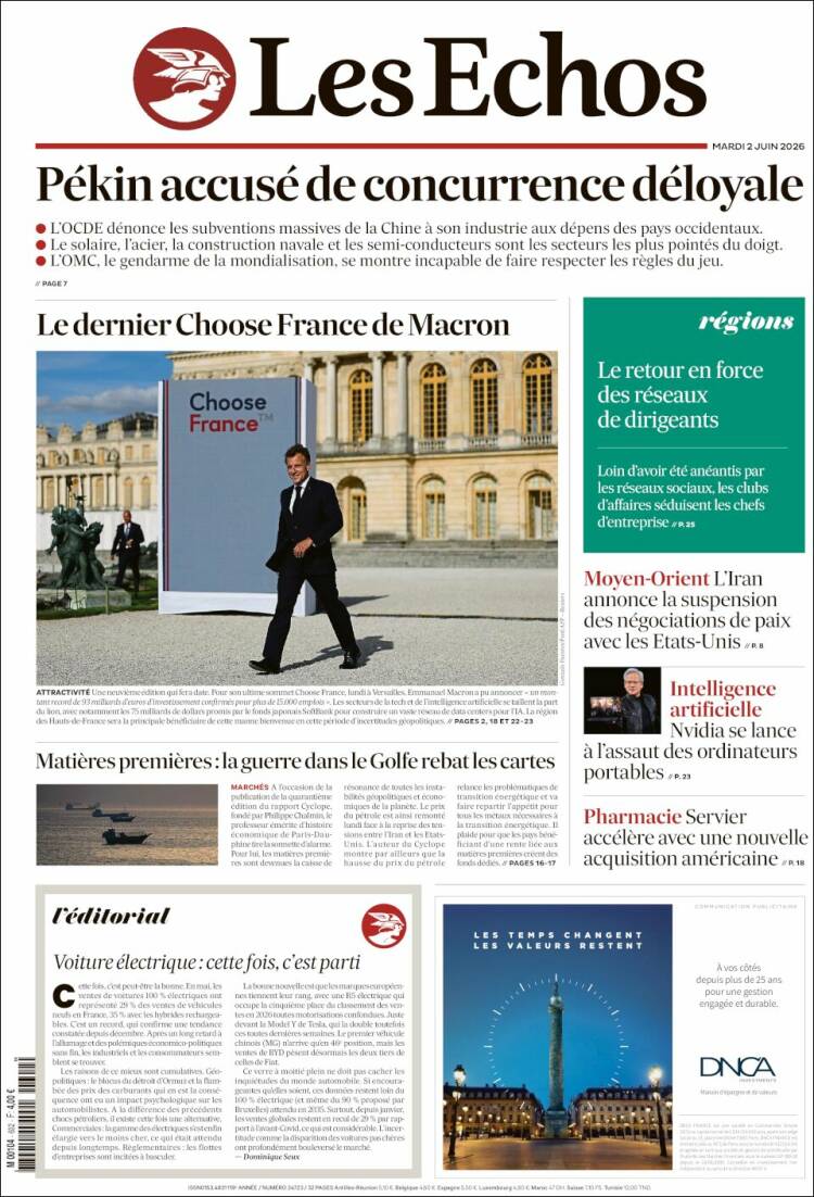 Portada de Les Echos (Francia)