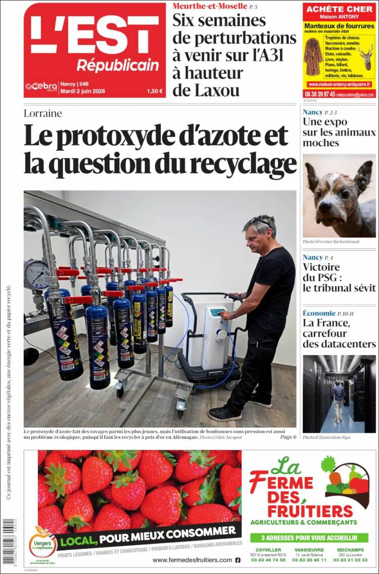 Portada de L'Est Republicain (Francia)