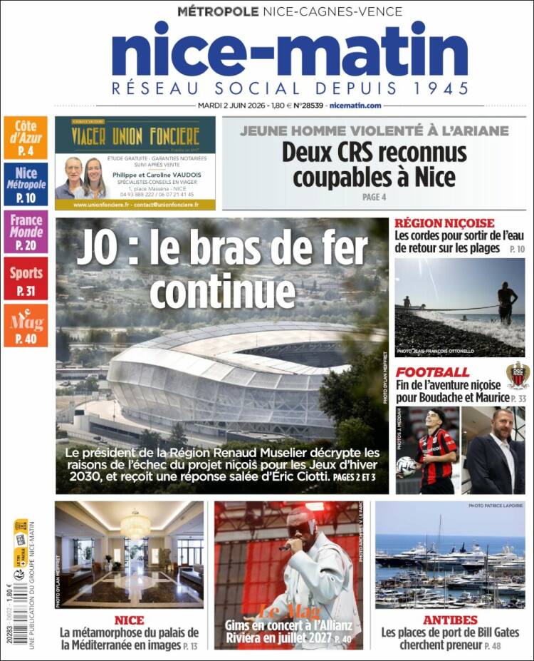 Portada de Nice-Matin (Francia)