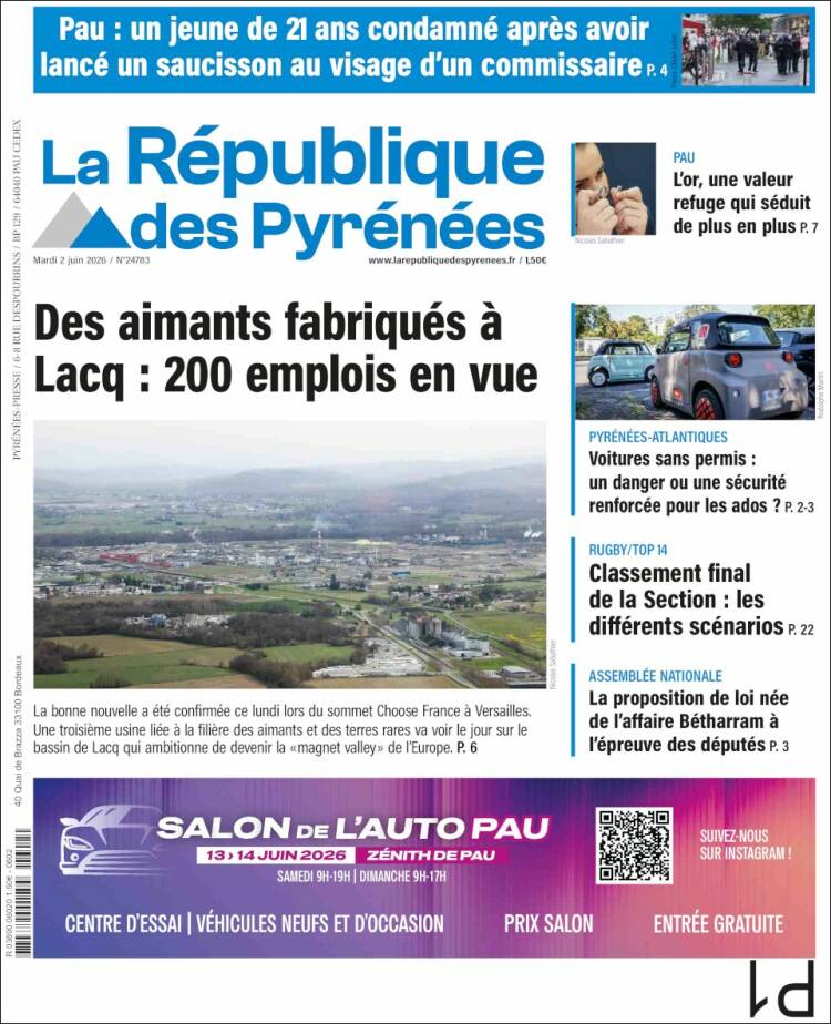 Portada de La République des Pyrénées (Francia)