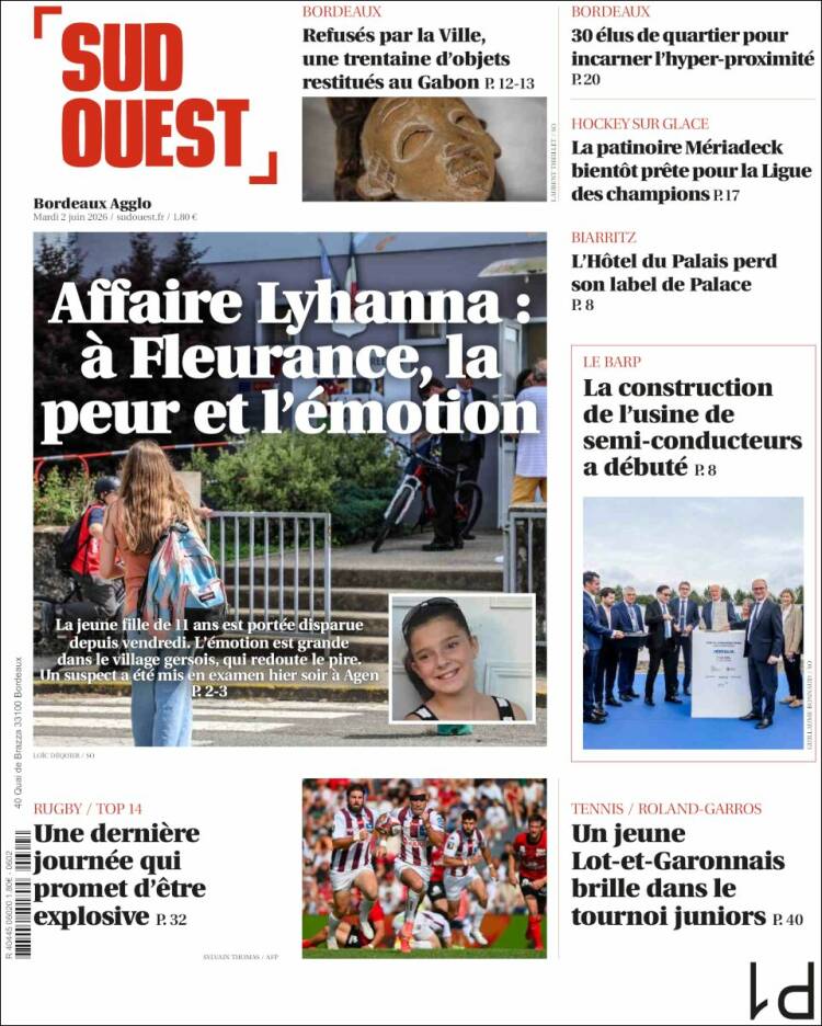 Portada de Sud Ouest (Francia)