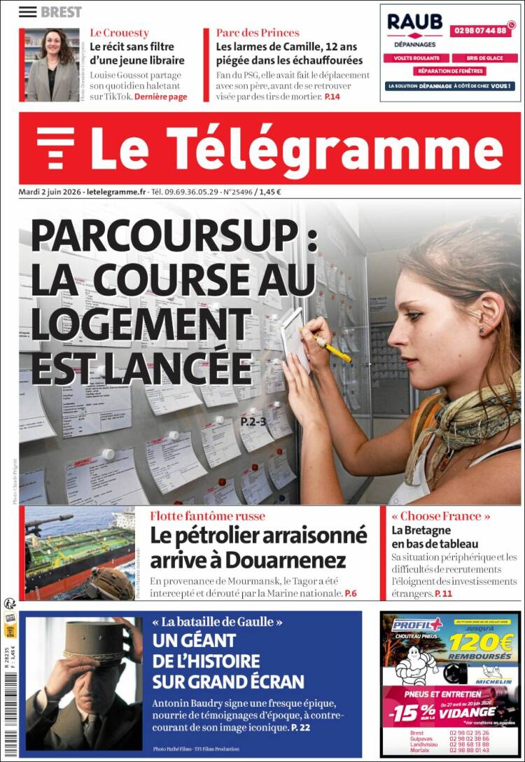 Portada de Télégramme (Francia)