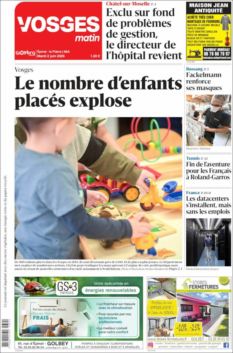 Portada de Vosges Matin (Francia)