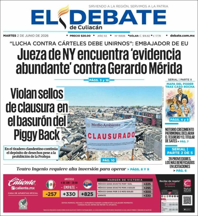 Portada de El Debate de Culiacán (M&eacute;xico)