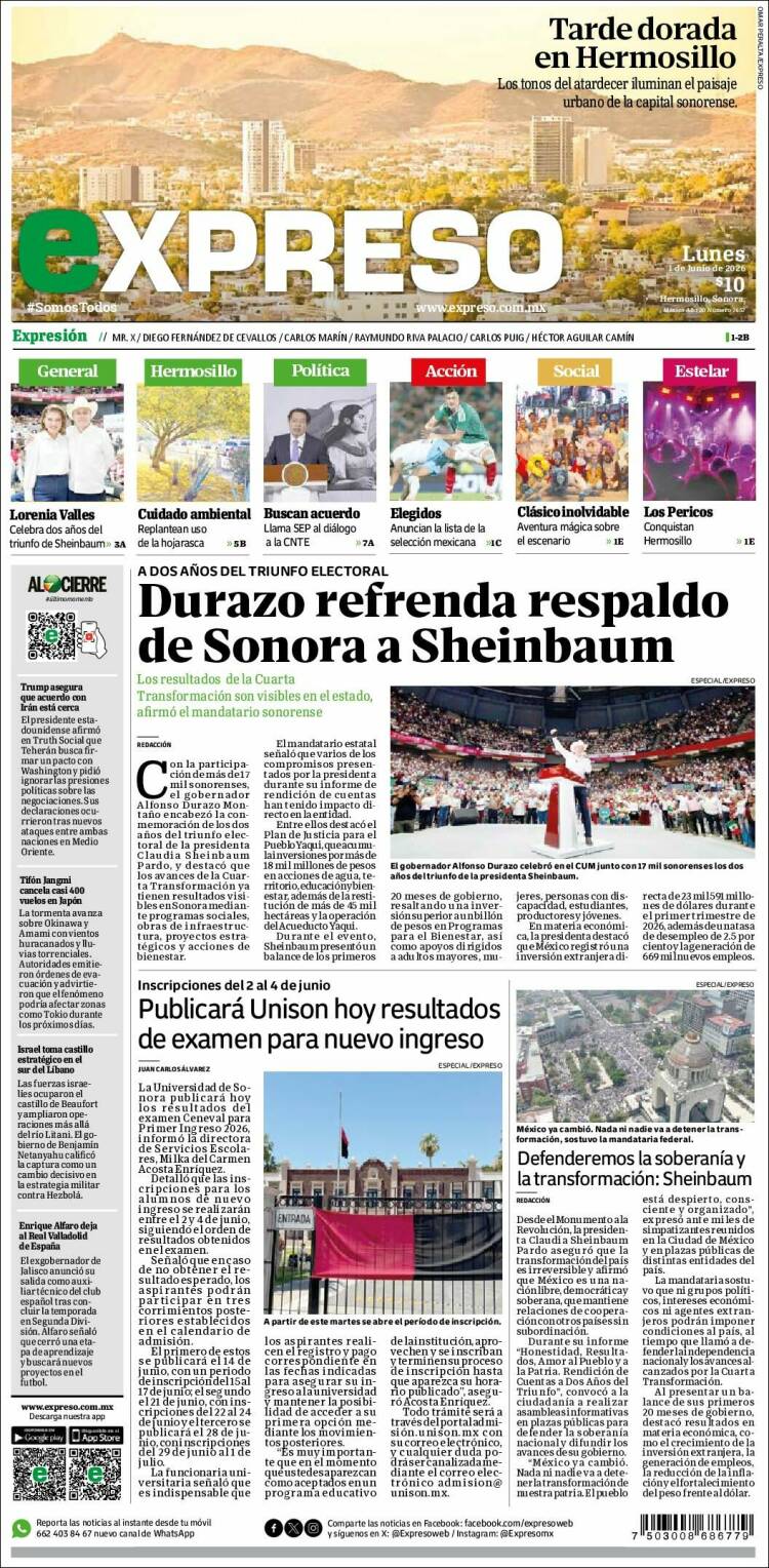 Portada de Expreso (M&eacute;xico)