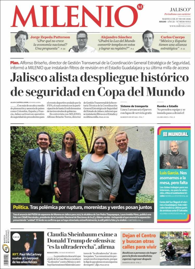 Portada de Milenio - Jalisco (M&eacute;xico)