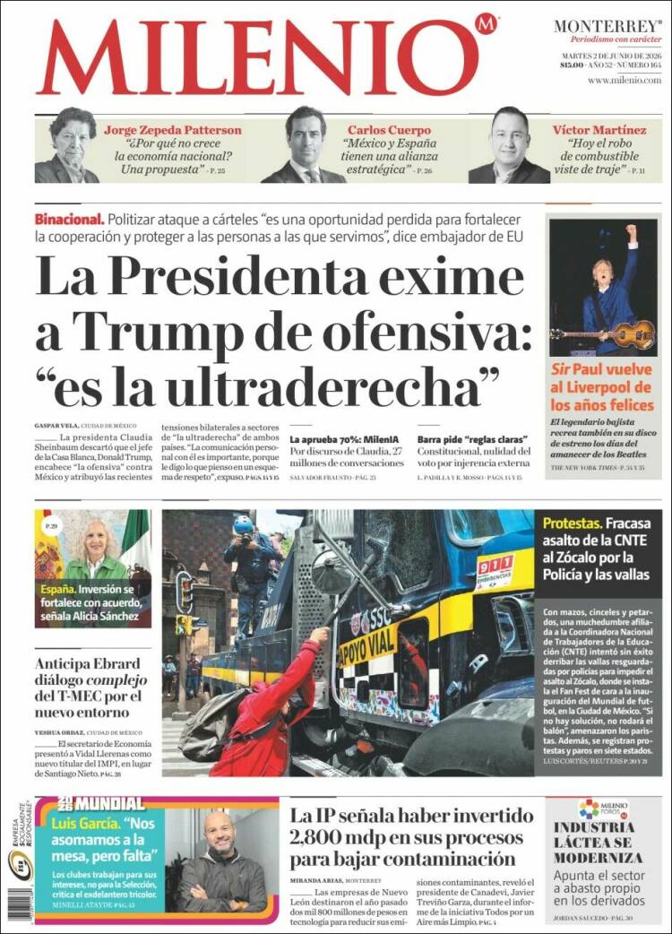 Portada de Milenio de Monterrey (M&eacute;xico)