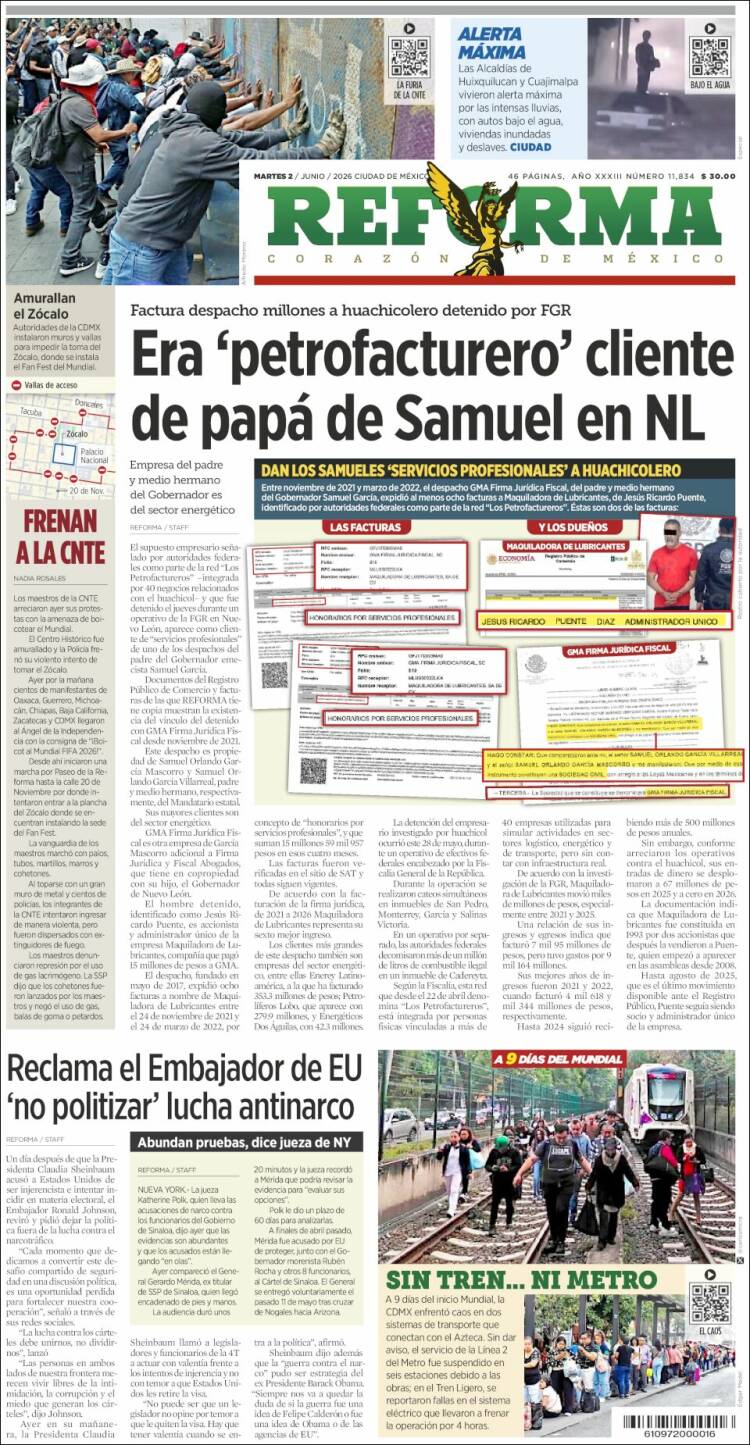 Portada de Reforma (M&eacute;xico)