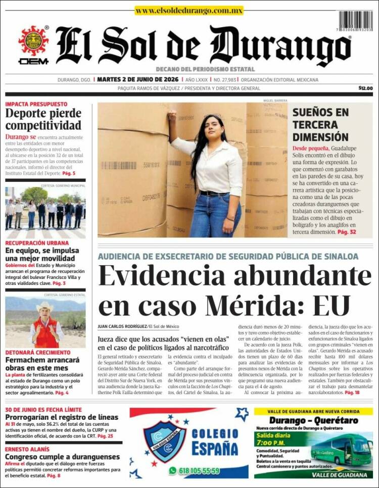 Portada de El Sol de Durango (M&eacute;xico)