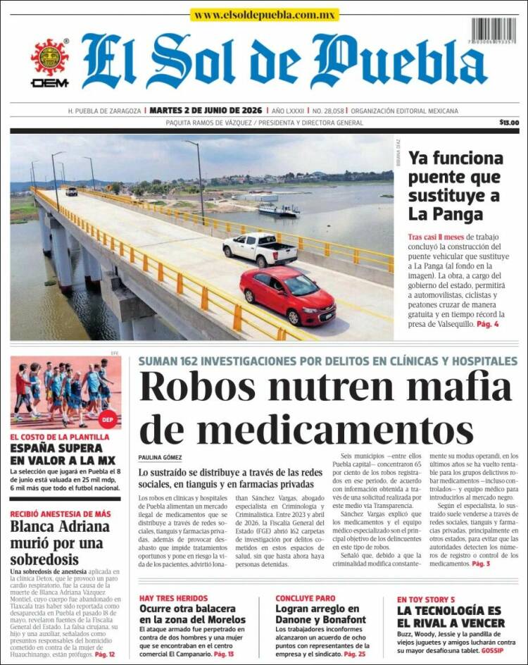 Portada de El Sol de Puebla (M&eacute;xico)