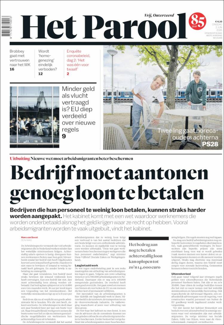 Portada de Het Parool (Pa&iacute;ses Bajos)