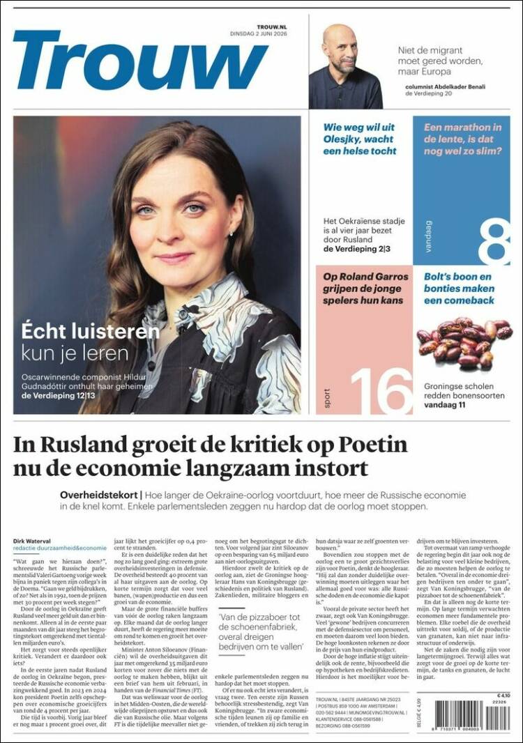Portada de Trouw (Pa&iacute;ses Bajos)