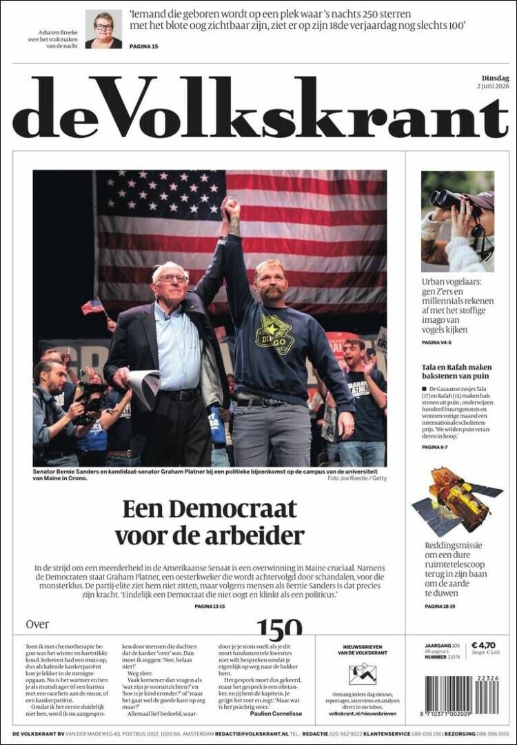 Portada de De Volkskrant (Pa&iacute;ses Bajos)