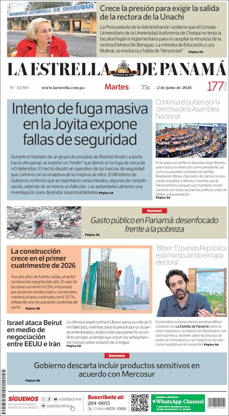 Portada de La Estrella de Panamá (Panam&aacute;)