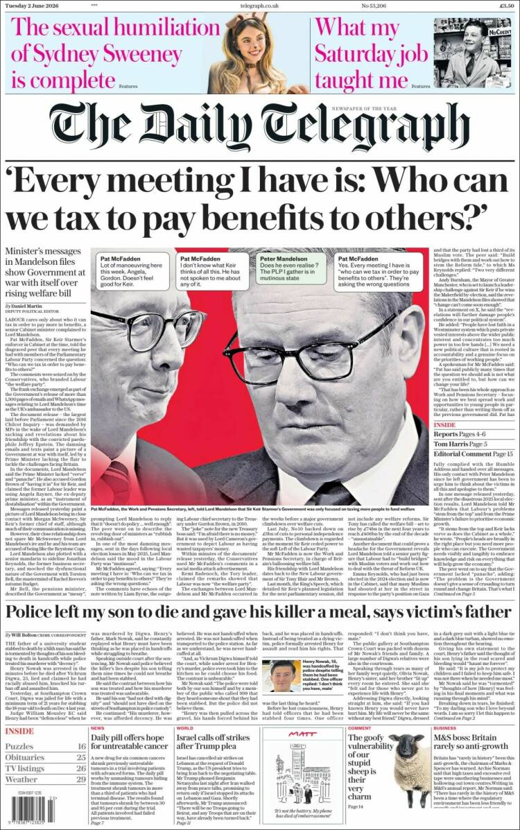 Portada de Daily Telegraph (Reino Unido)