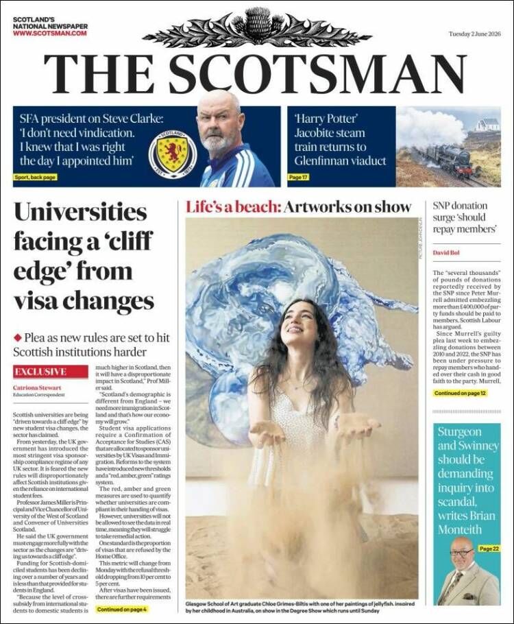 Portada de The Scotsman (Reino Unido)