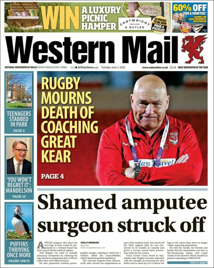 Portada de Western Mail (Reino Unido)