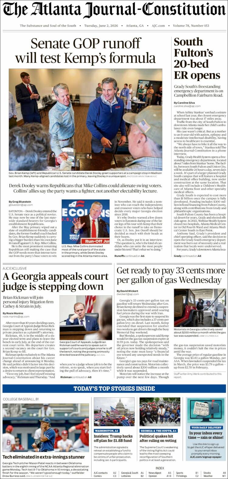 Portada de The Atlanta Journal-Constitution (USA)