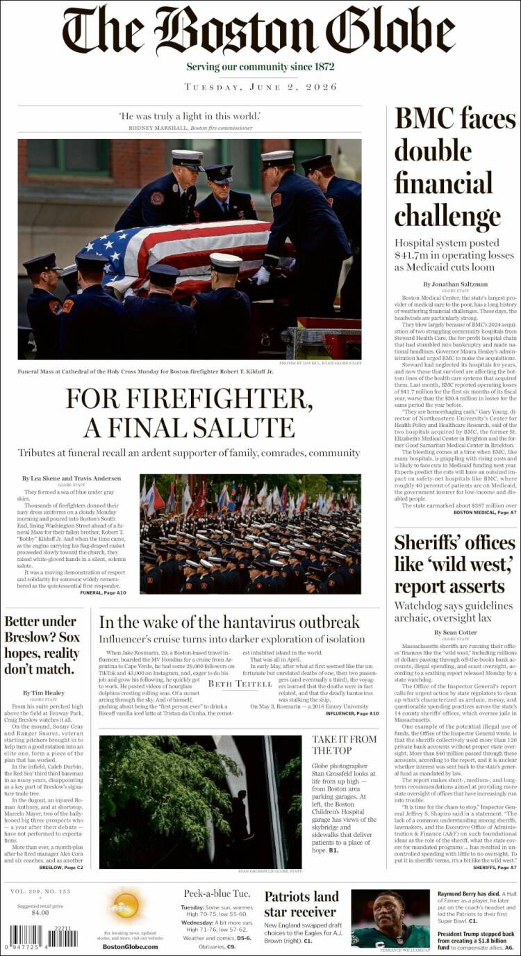 Portada de Boston Globe (USA)
