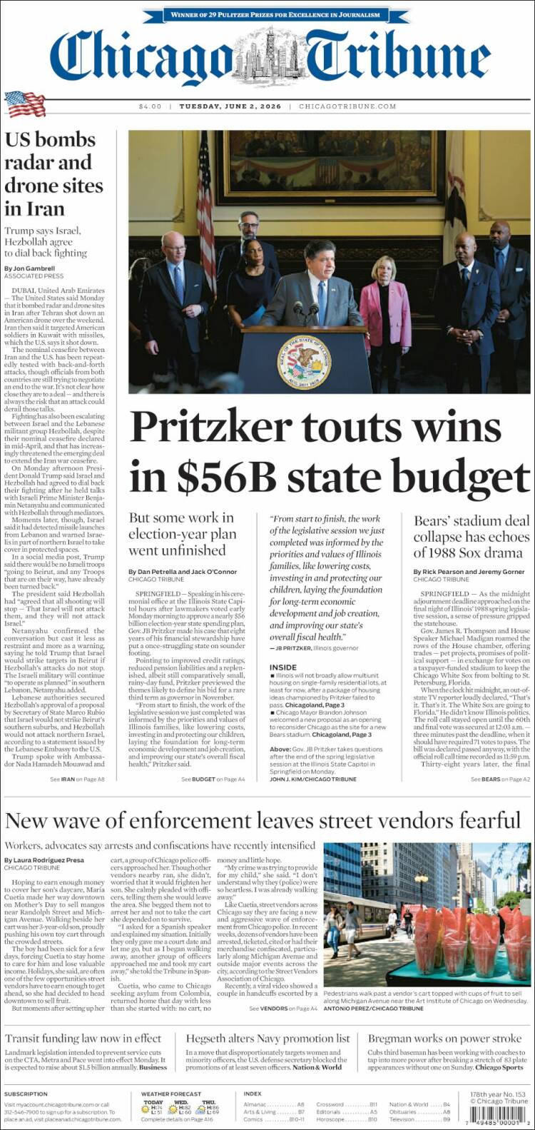 Portada de Chicago Tribune (USA)