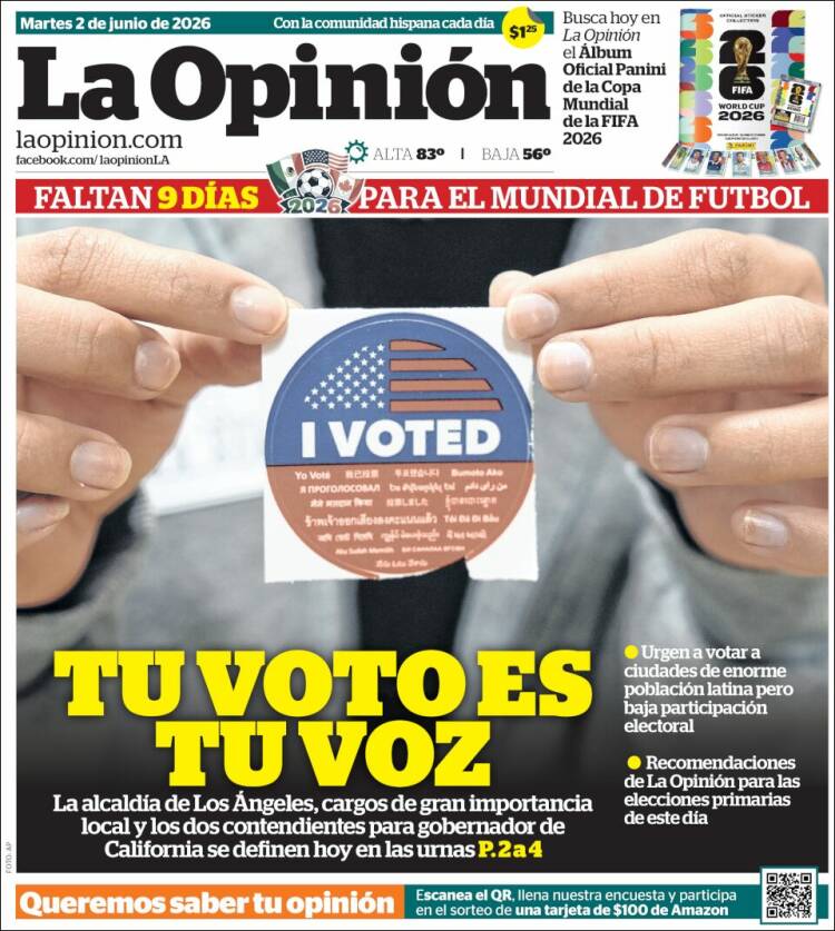 Portada de La Opinión (USA)