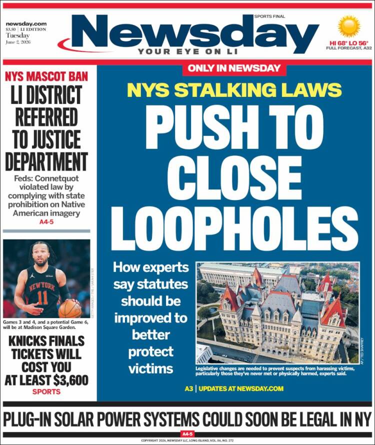 Portada de Newsday (USA)