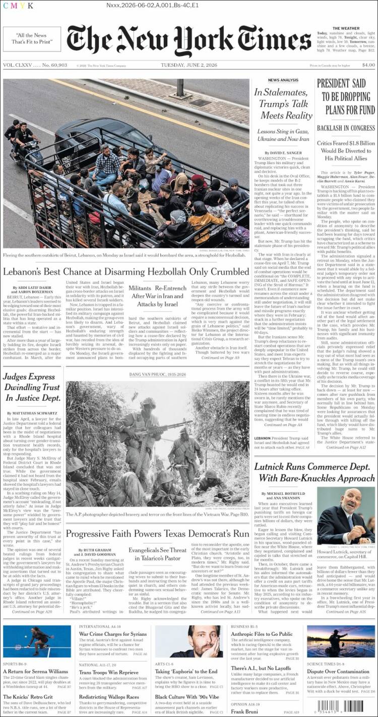Portada de New York Times (USA)