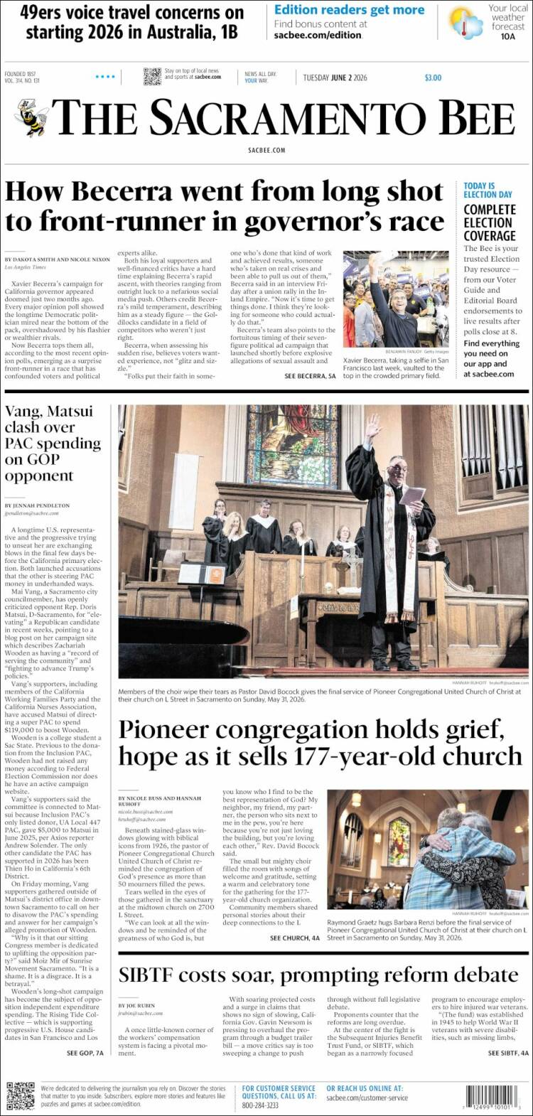 Portada de The Sacramento Bee (USA)