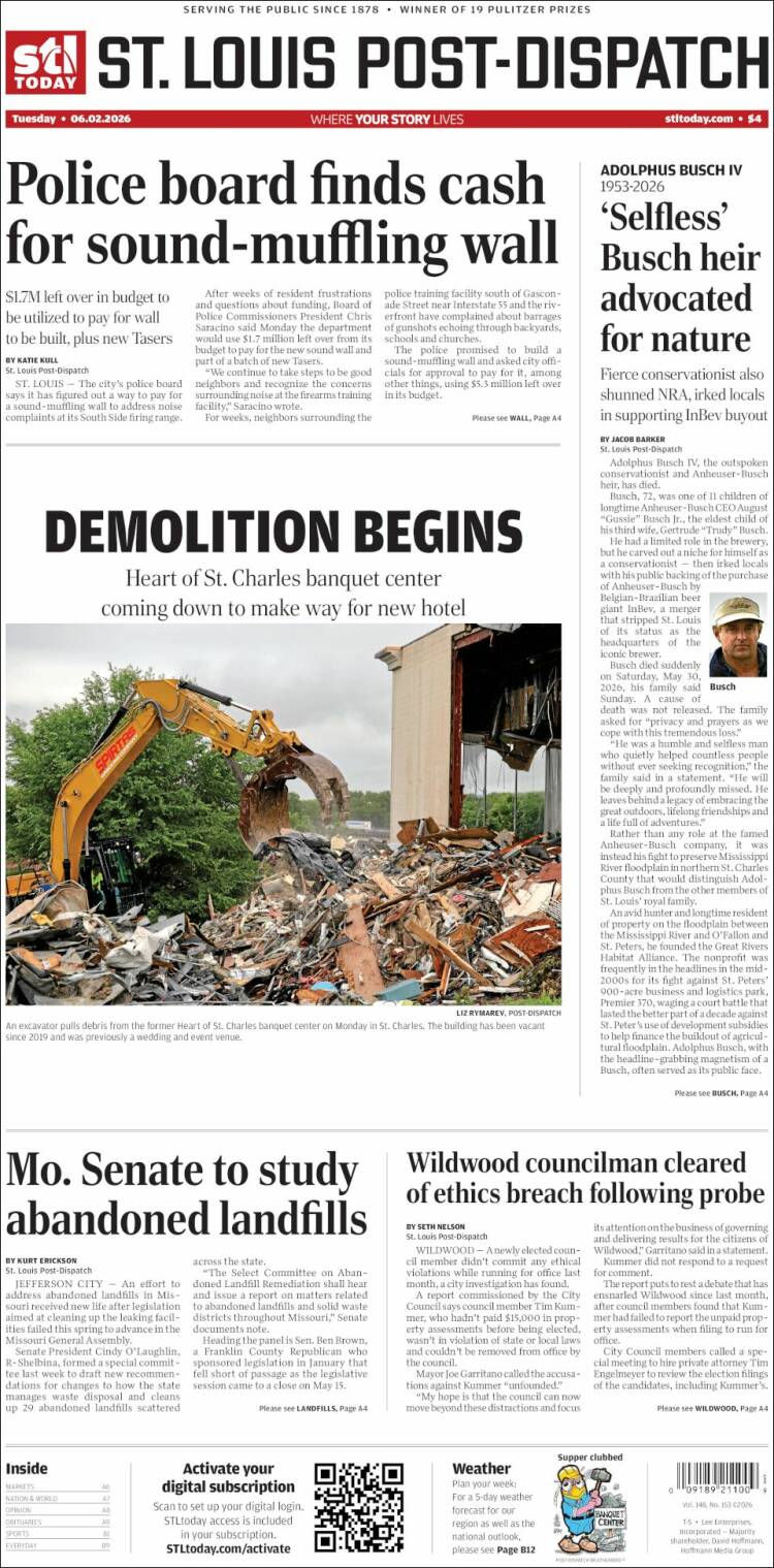 Portada de St. Louis Post-Dispatch (USA)