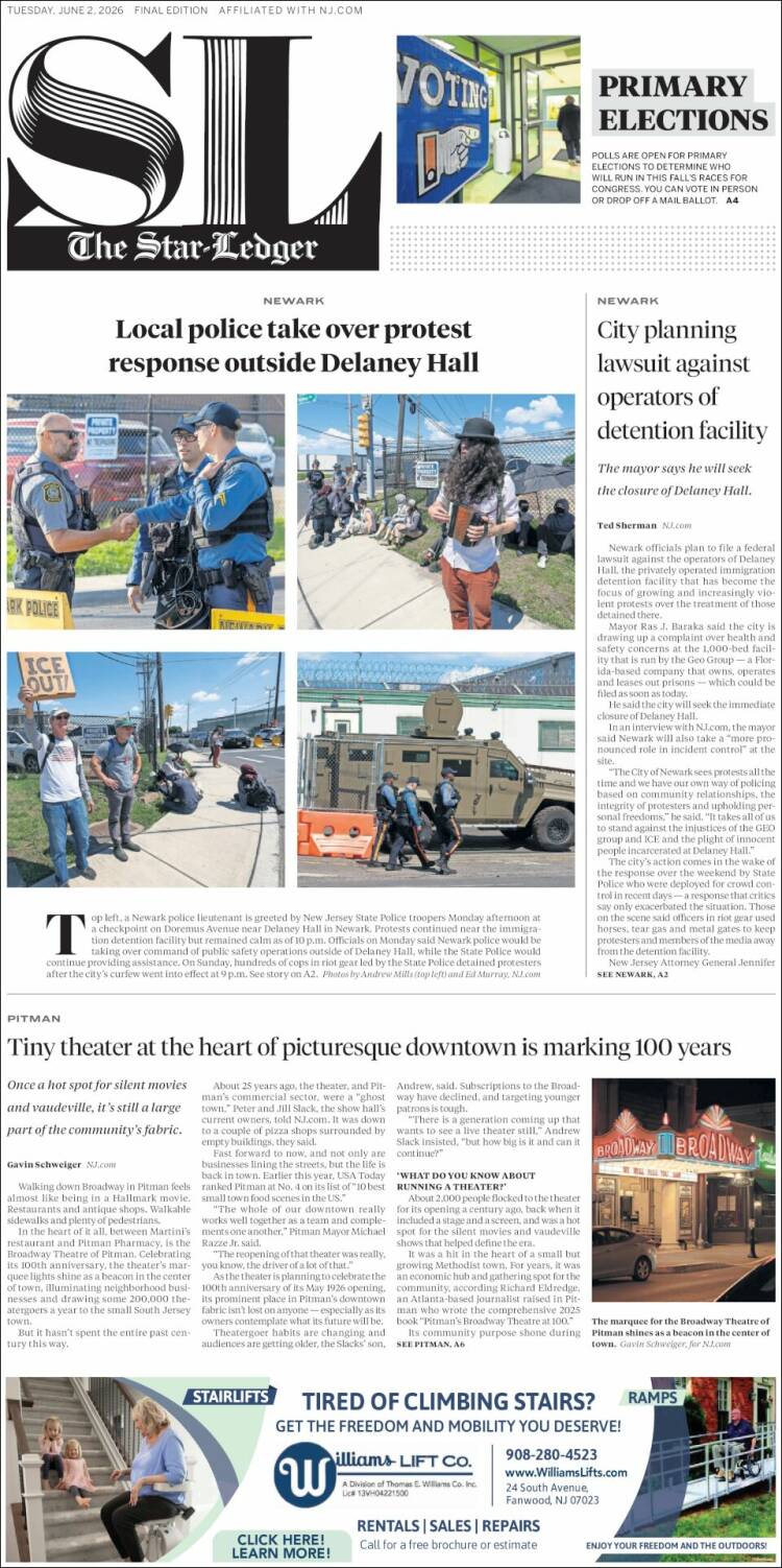 Portada de Star-Ledger (USA)