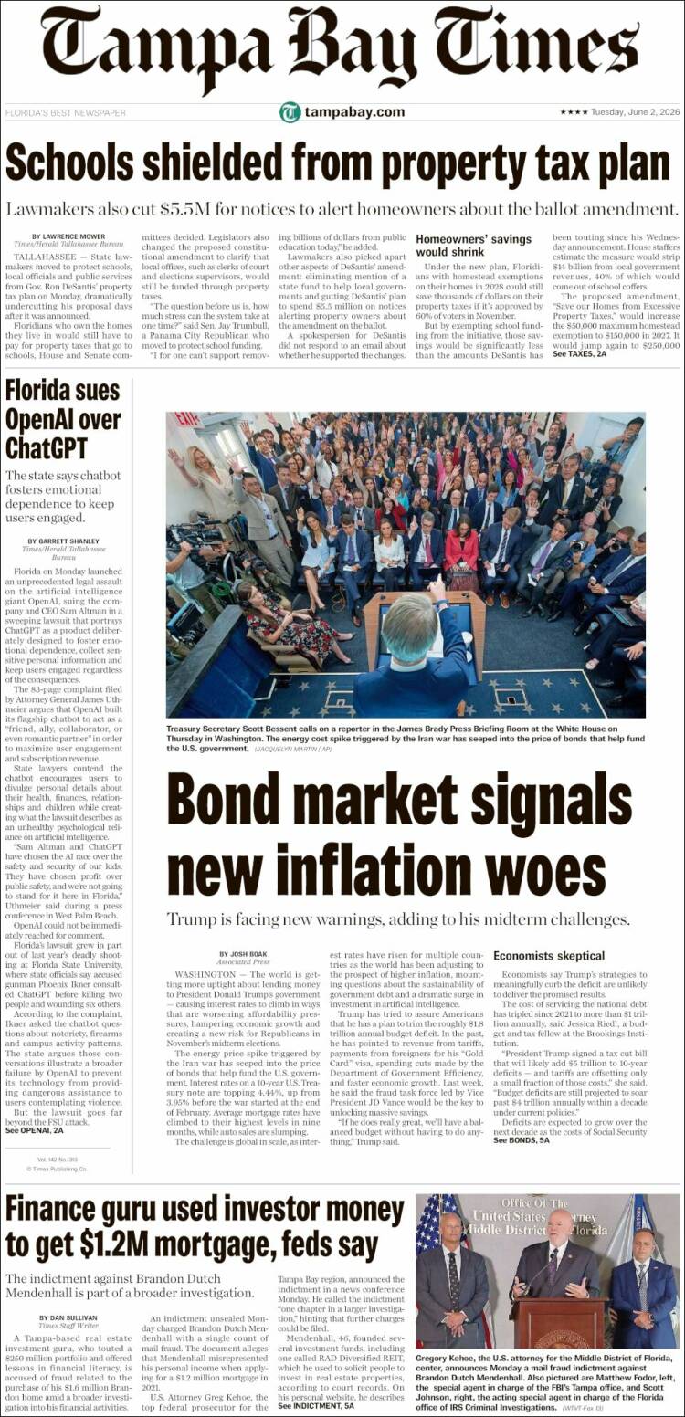 Portada de Tampa Bay Times (USA)