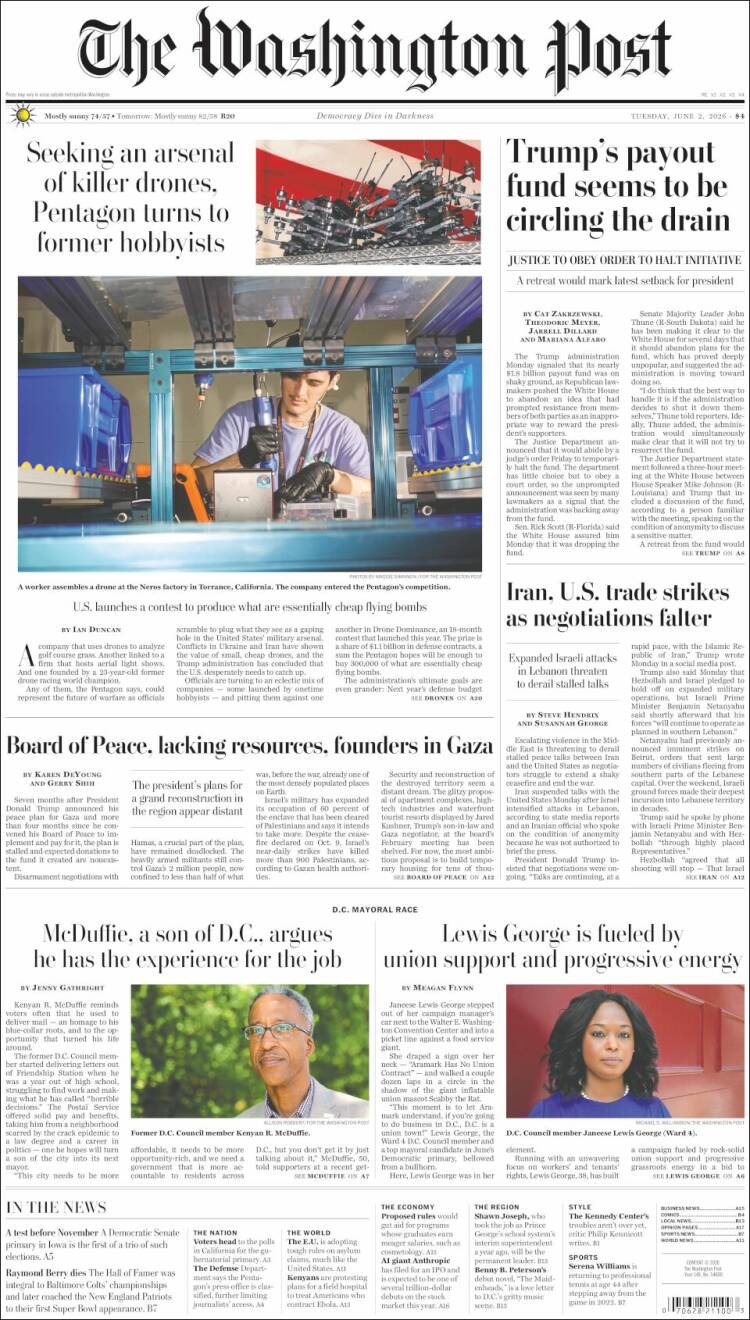 Portada de The Washington Post (USA)