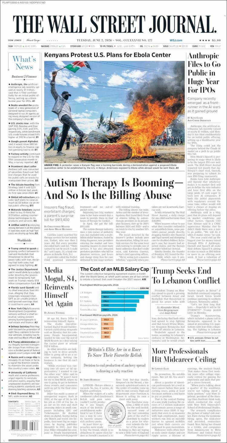 Portada de Wall Street Journal (USA)