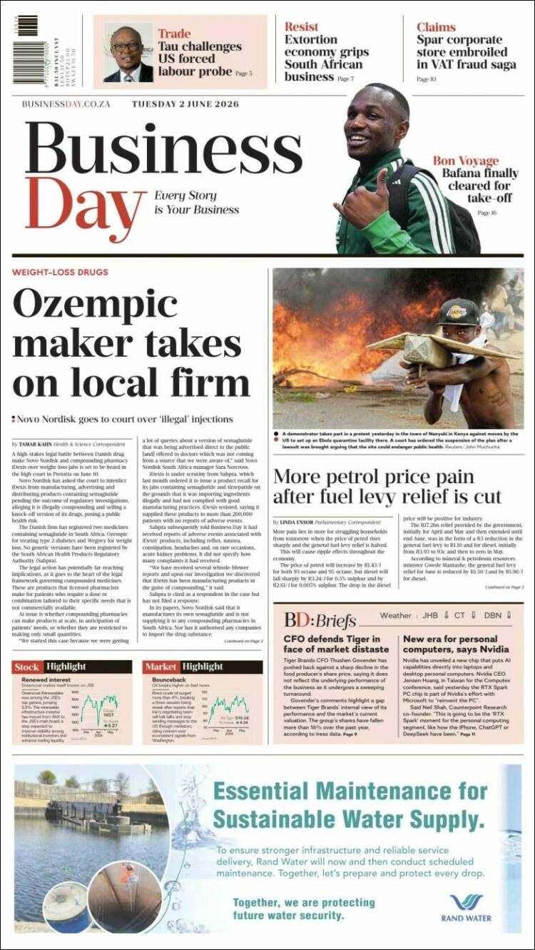 Portada de Business Day (Sud&aacute;frica)
