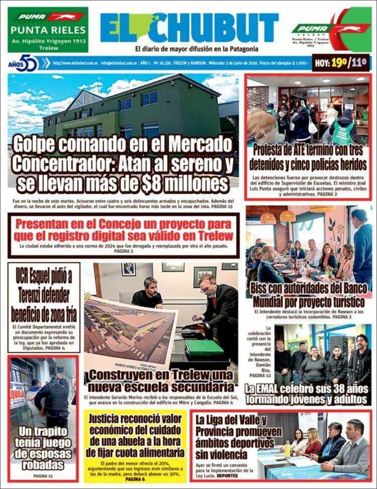 Portada de El Chubut (Argentina)