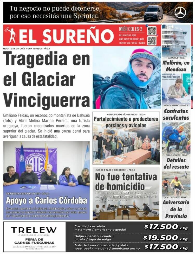 Portada de Diario El Sureño (Argentina)