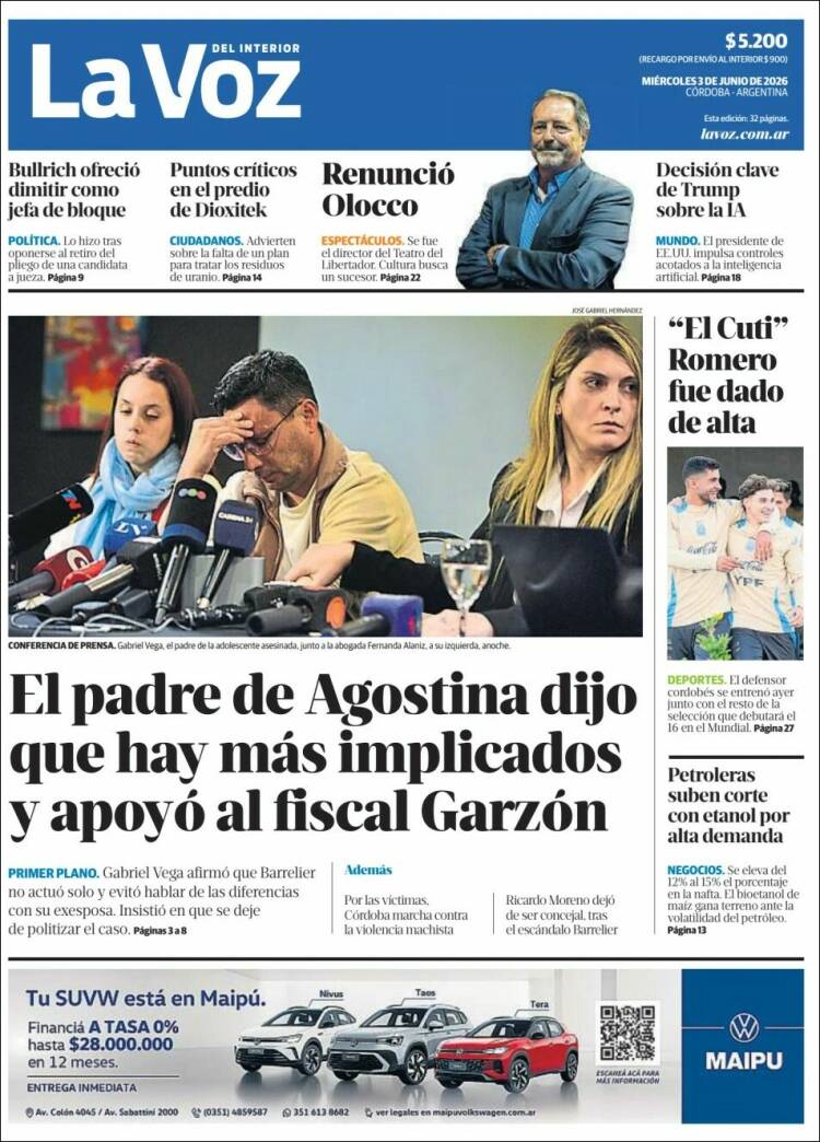 Portada de La Voz del Interior (Argentina)