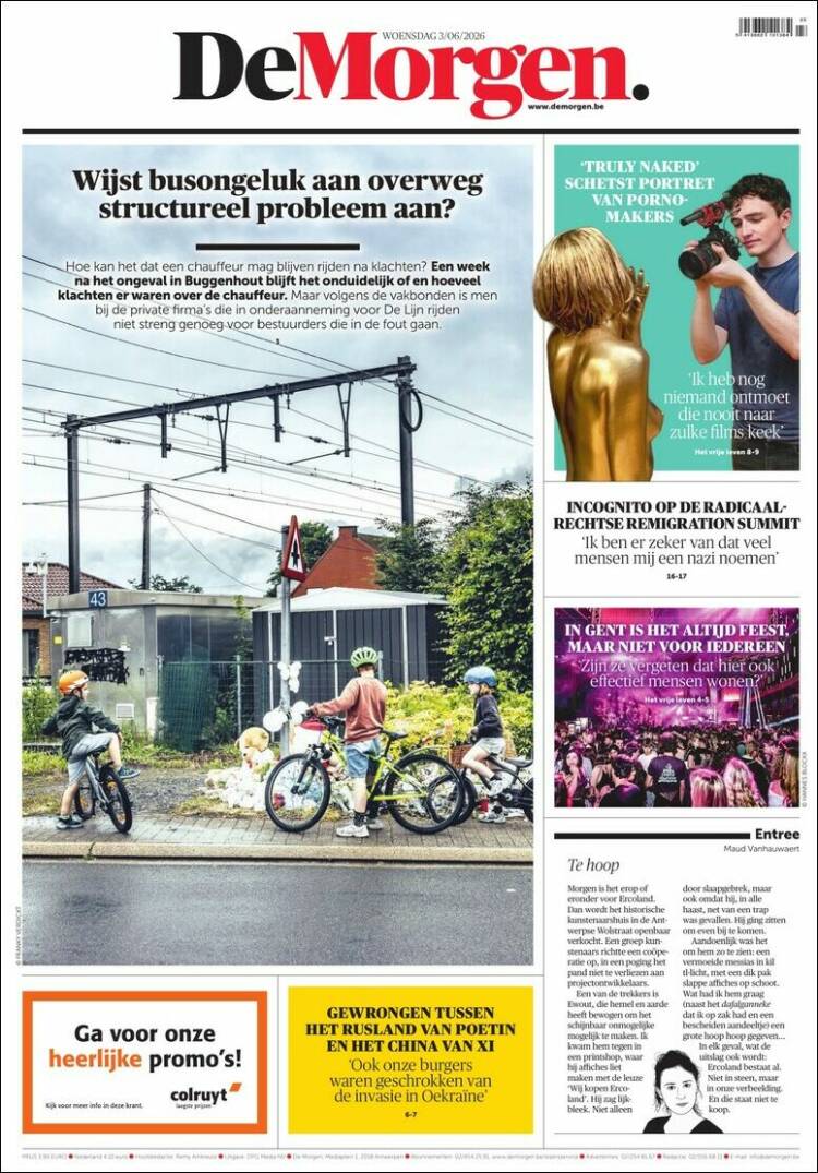 Portada de De Morgen (B&eacute;lgica)