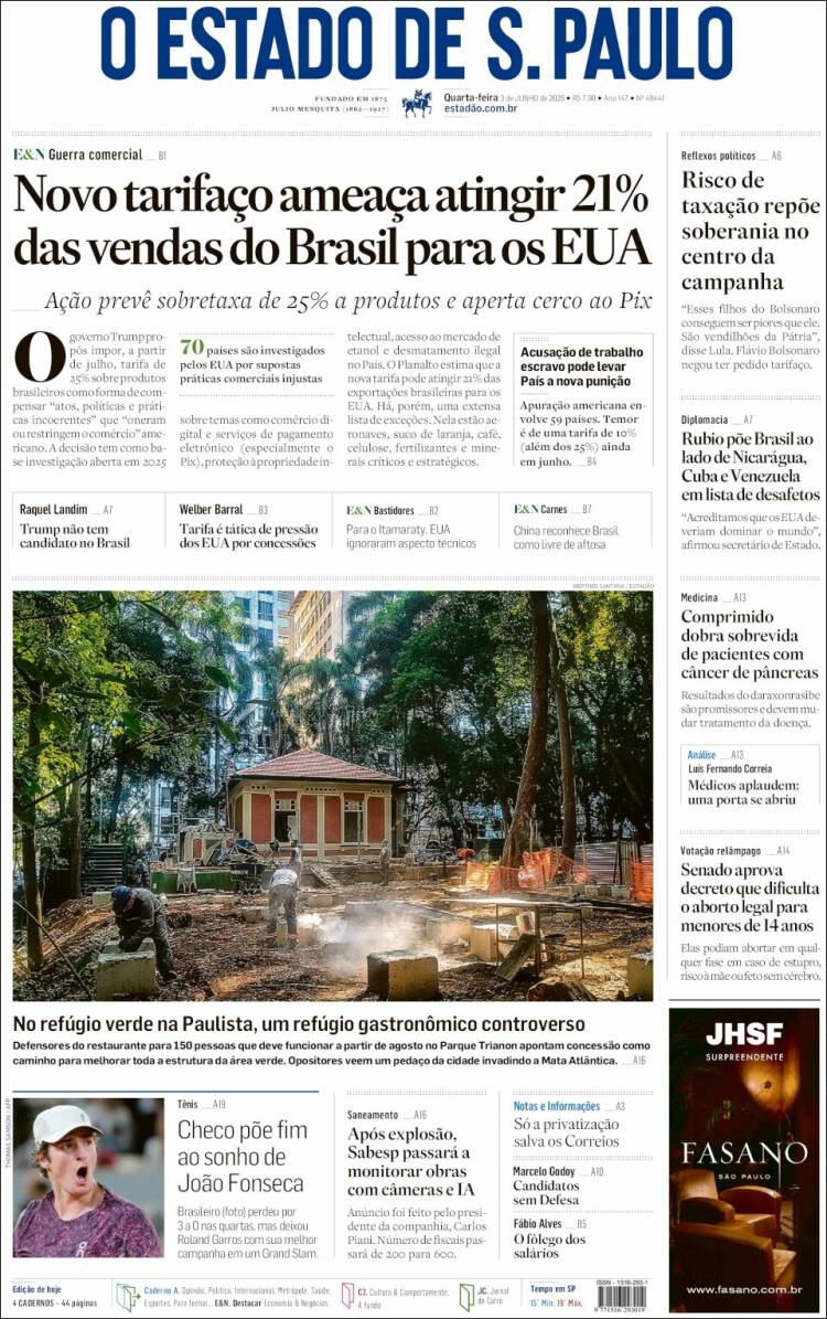 Portada de O Estado de São Paulo (Brasil)