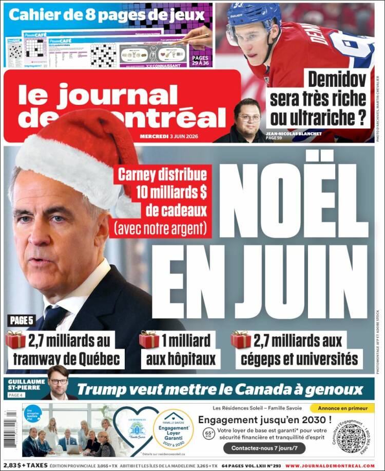 Portada de Le Journal de Montréal (Canad&aacute;)