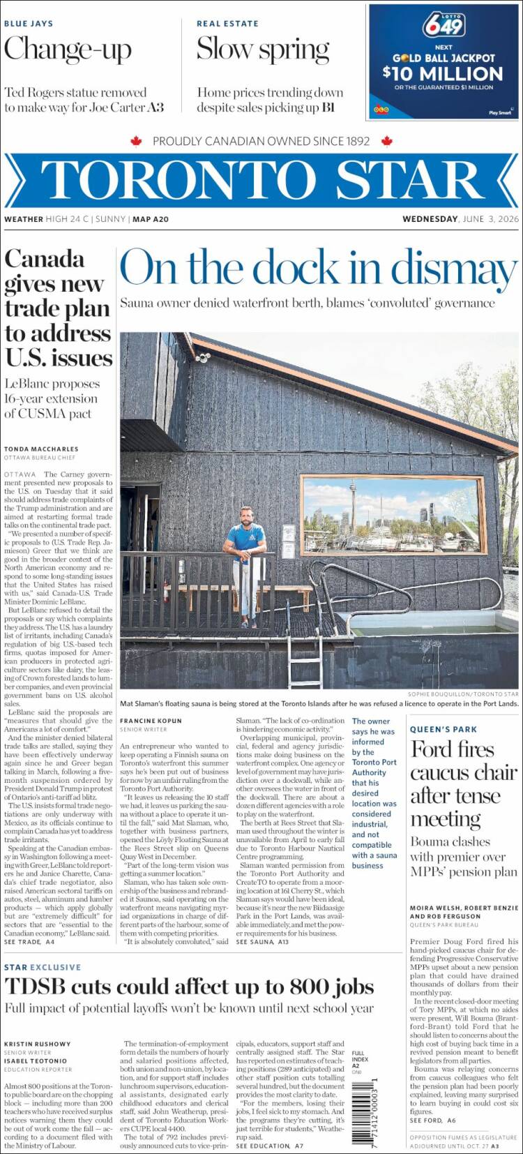 Portada de The Toronto Star (Canad&aacute;)