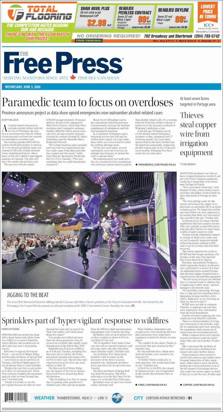 Portada de Winnipeg Free Press (Canad&aacute;)