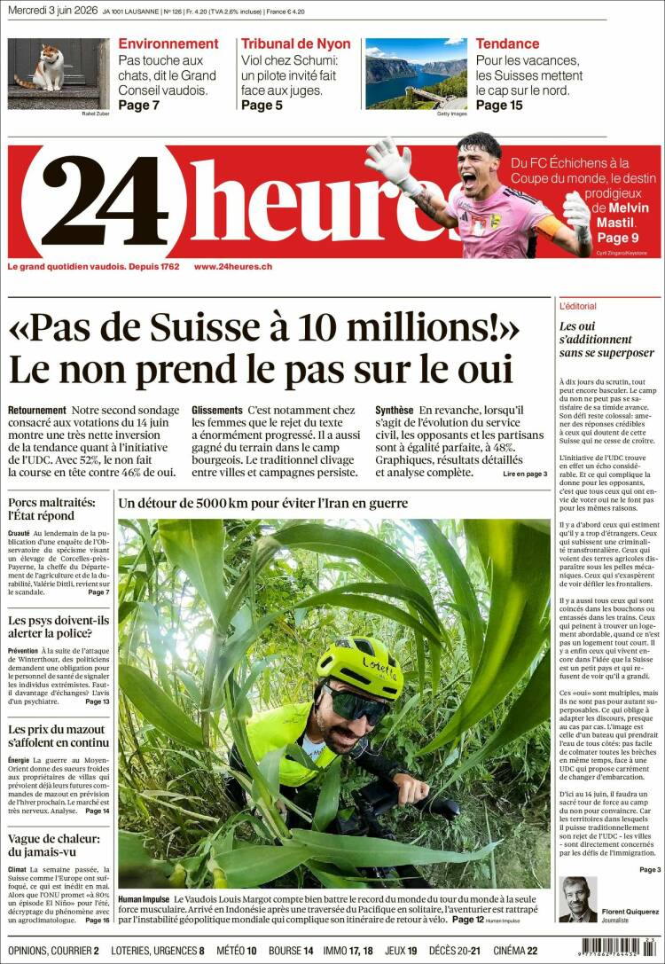 Portada de 24 Heures (Suiza)