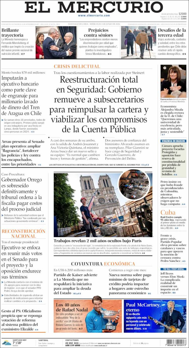 Portada de El Mercurio (Chile)