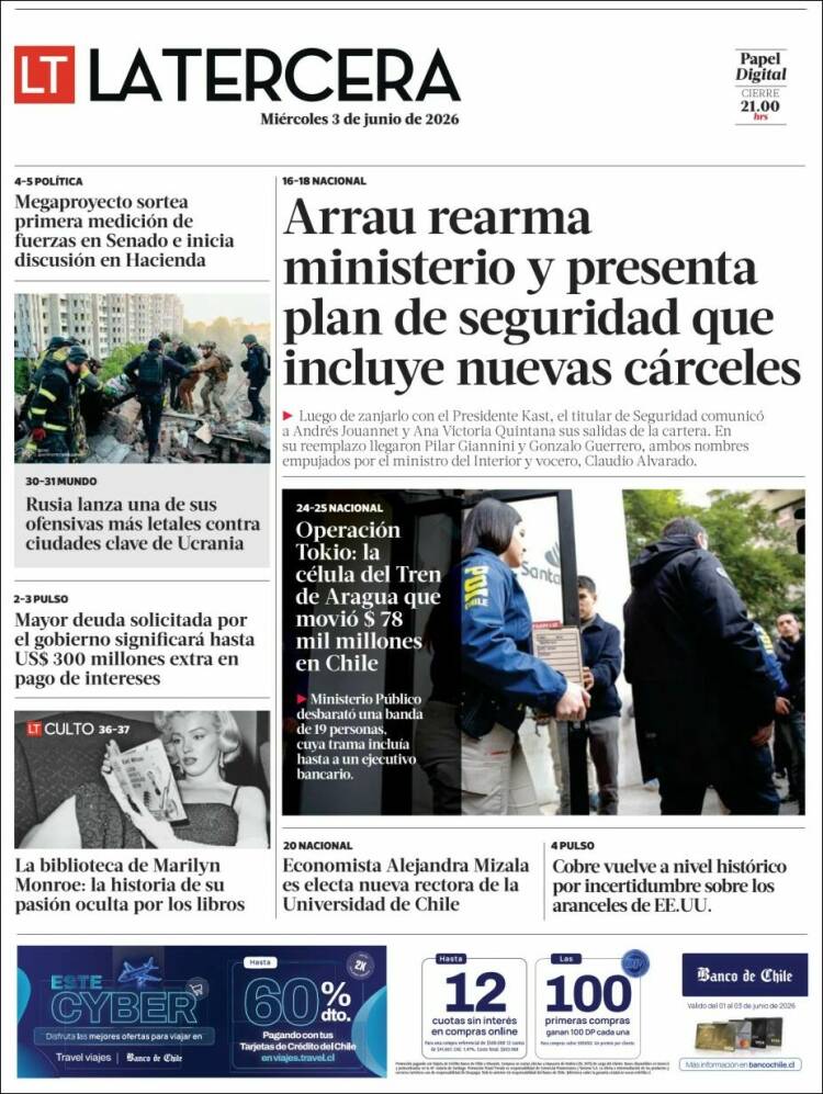 Portada de La Tercera (Chile)