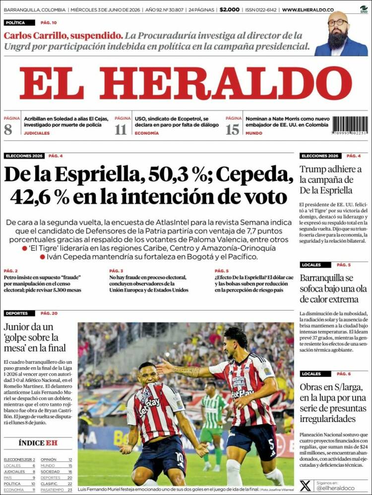 Portada de El Heraldo (Colombia)